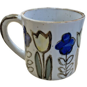 Vintage MCM Yellow Tulips Blue Flower Speckled Mug 1970s 70s Floral Replacement